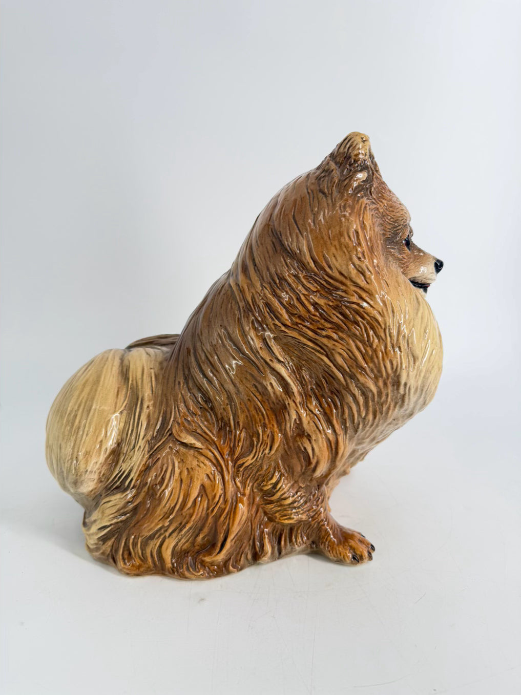 Tan Ceramic Pomeranian Dog Figure