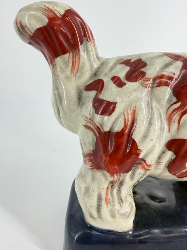 Rust, Cream & Navy Staffordshire Style Porcelain Pair of Cat Figurines