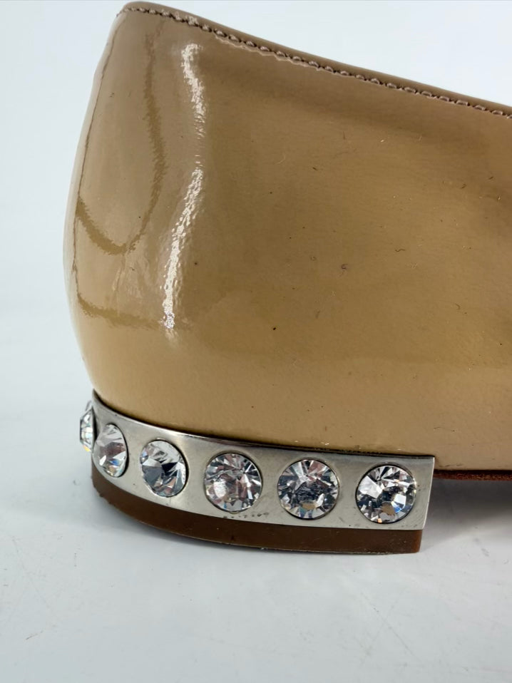 MIU MIU Size 39.5 Beige & Black Leather Bow Crystal Flats