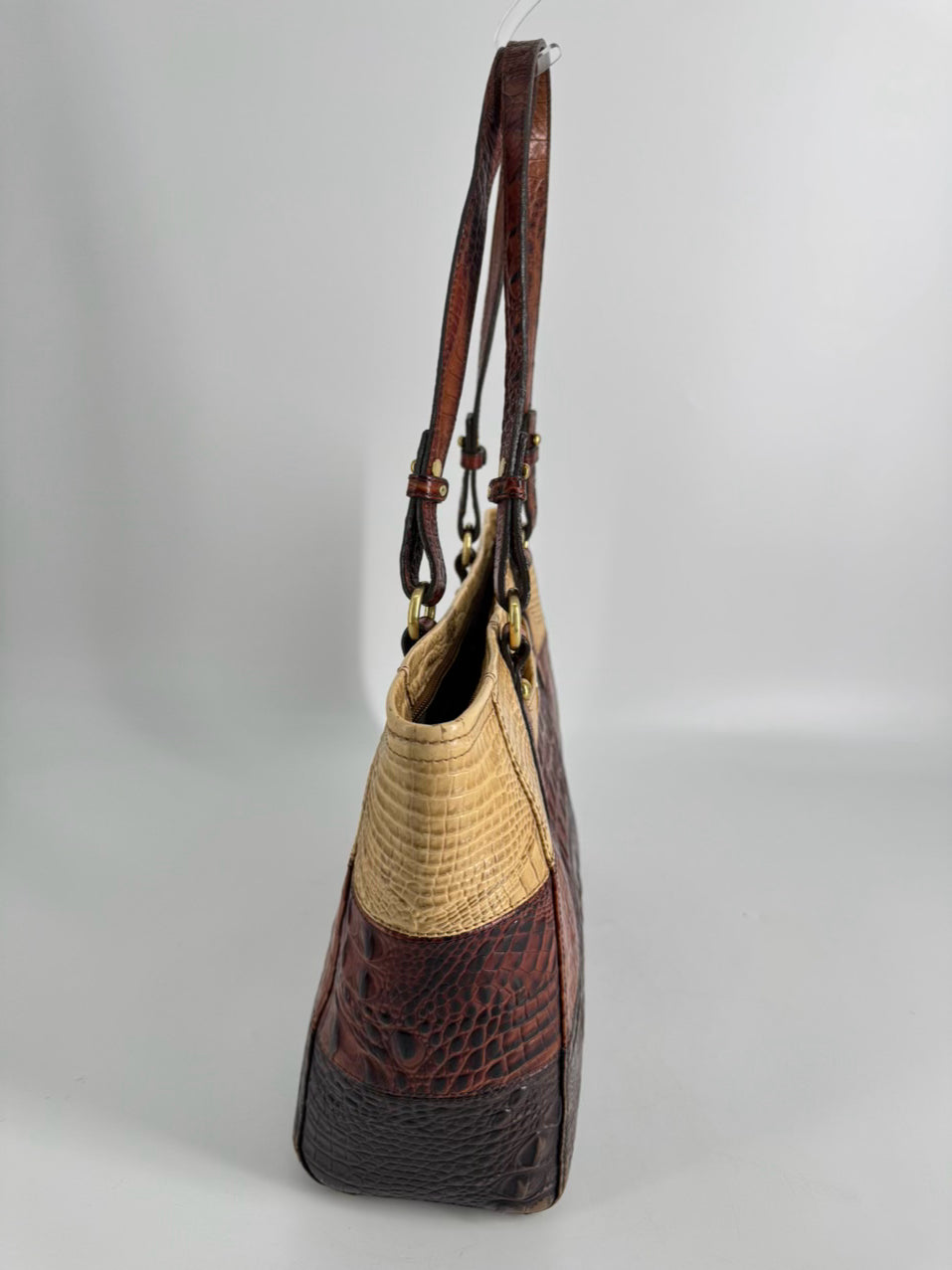 BRAHMIN Cream & Brown Embossed Leather Purse