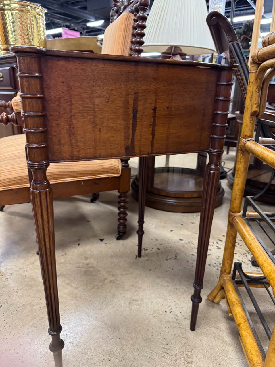 ANTIQUE Wood Sheraton 2-Drawer Side Table