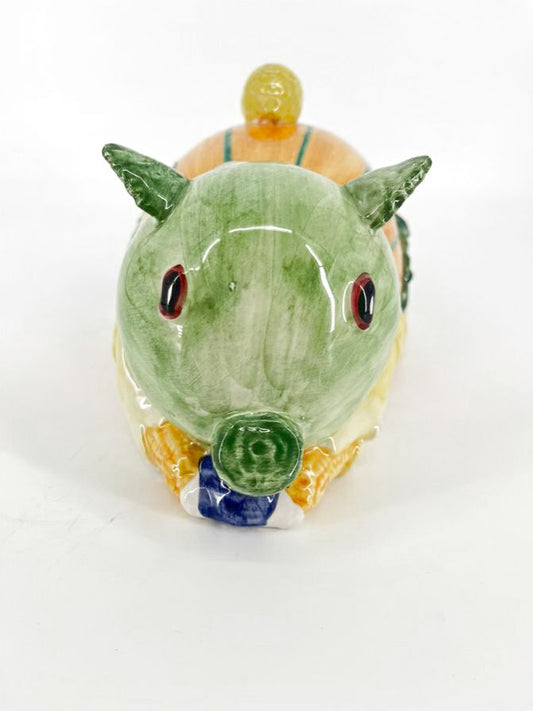 VIETRI Yellow & Green Ceramic Pig Soup Tureen