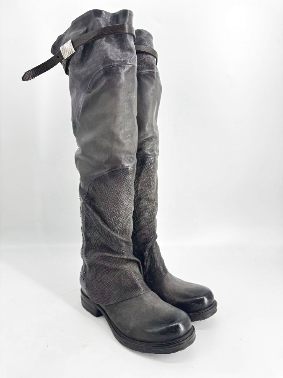 AS 98 Size 39 Gunmetal Leather Embossed Boots