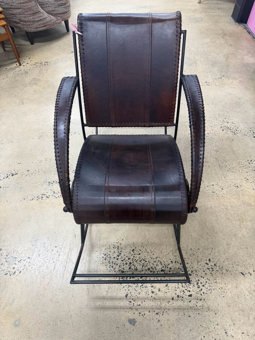 Brown Leather & Metal Rocking Chair