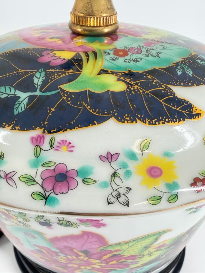 White, Purple, Green & Yellow Porcelain Lamp w/ Shade
