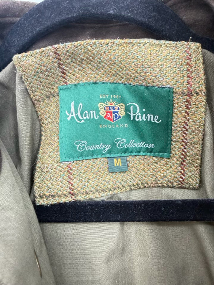 ALAN PAINE Men's Size M Green & Brown Wool Blend Tweed Waterproof Shooting Coat