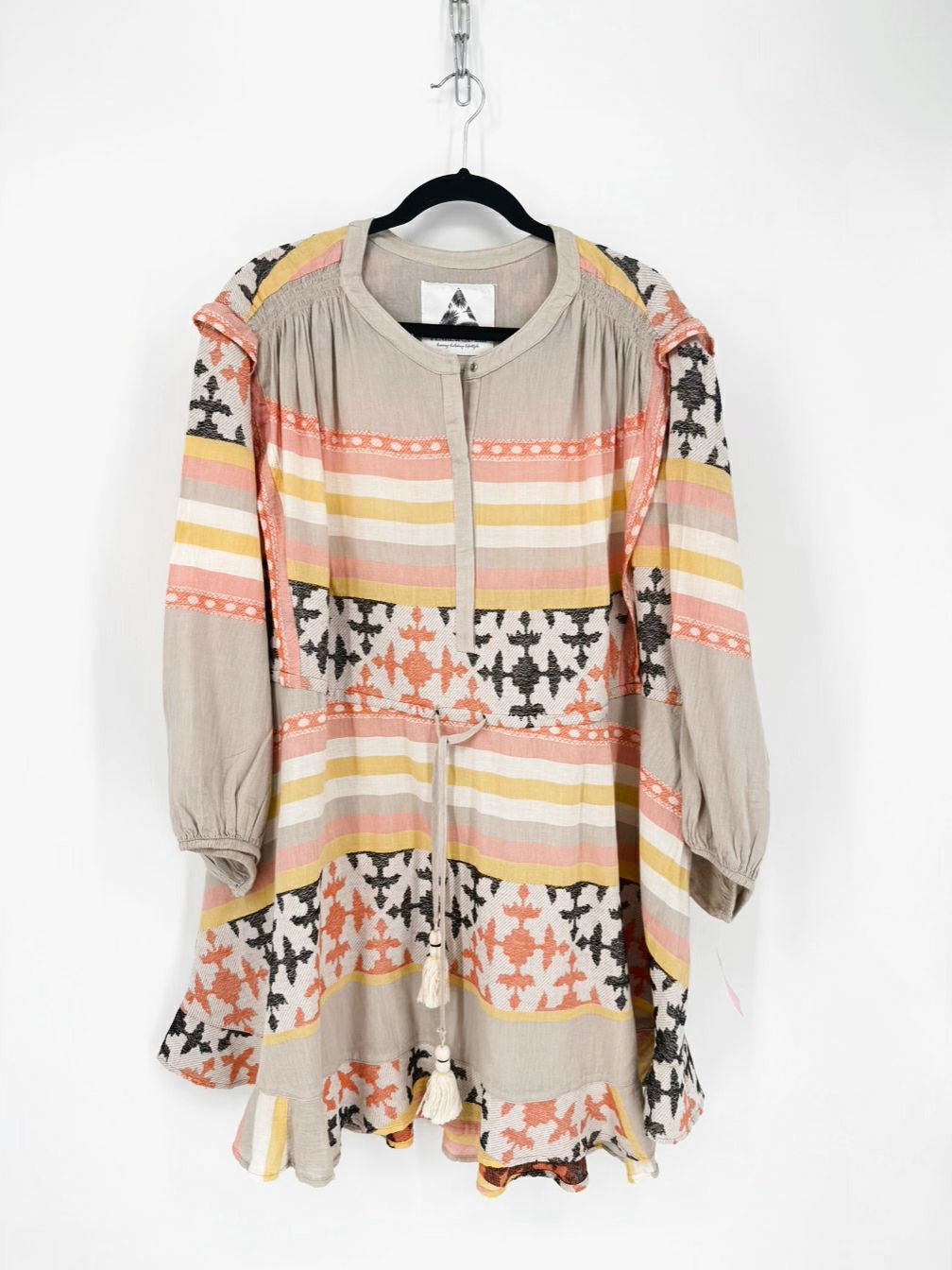 PEARL & CAVIAR Size M/L Taupe & Coral Midi-Dress