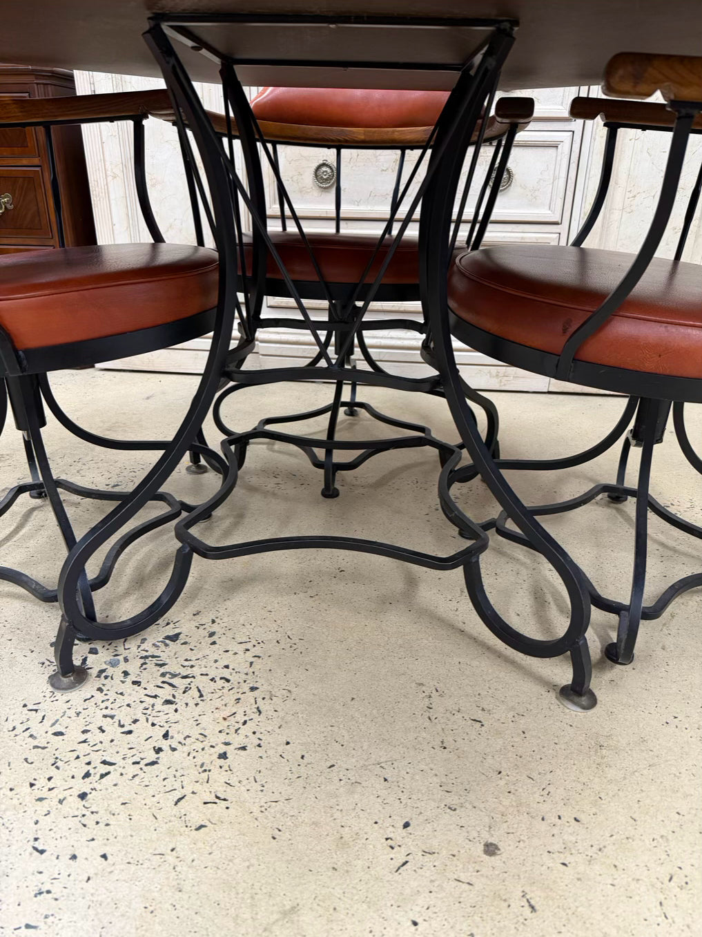 Wood & Wrought Iron Mid Century Card Table & 4 Chairs