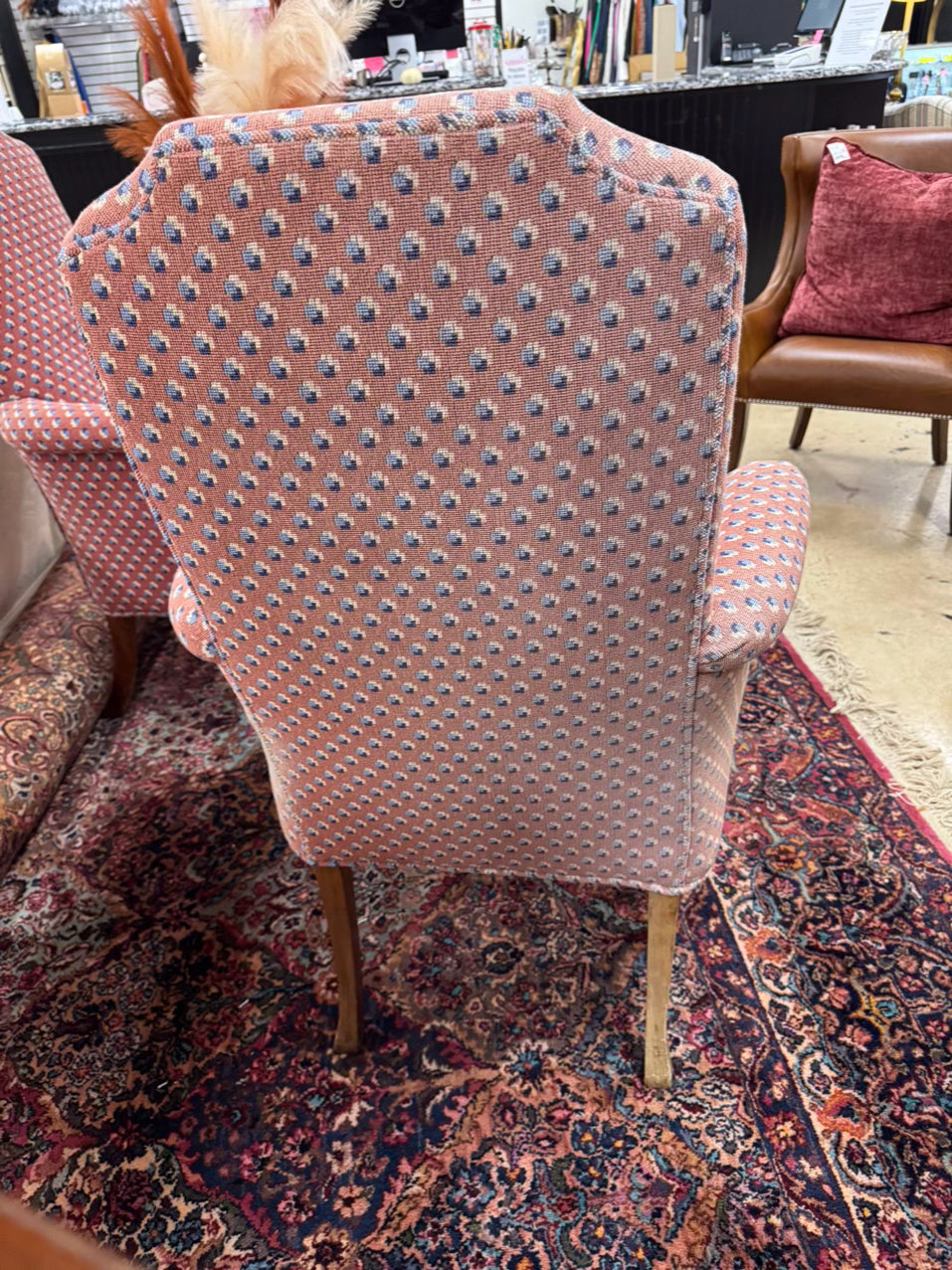 Red & Blue Queen Ann Pair of Chairs