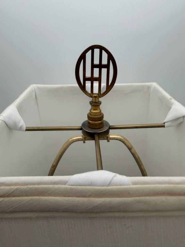 Square Clear Crystal & Brass Lamp w/ Ivory Silk Shade