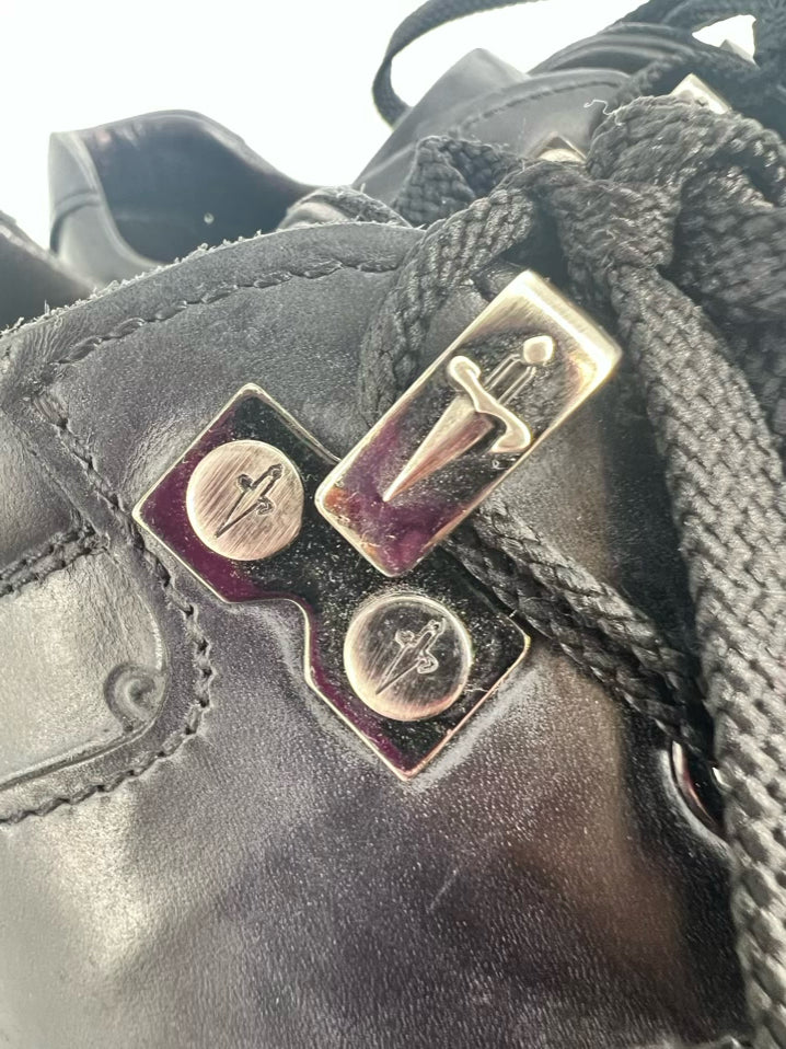 CESARE PACIOTTI Size 7 Black Leather Embossed Casual Shoes