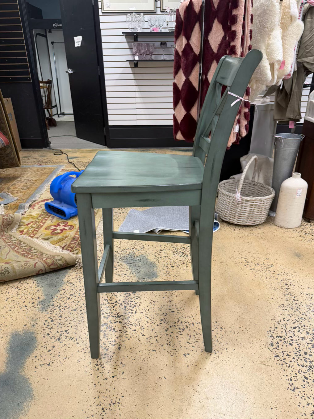 Aqua Wood Pair Of Bar Stools