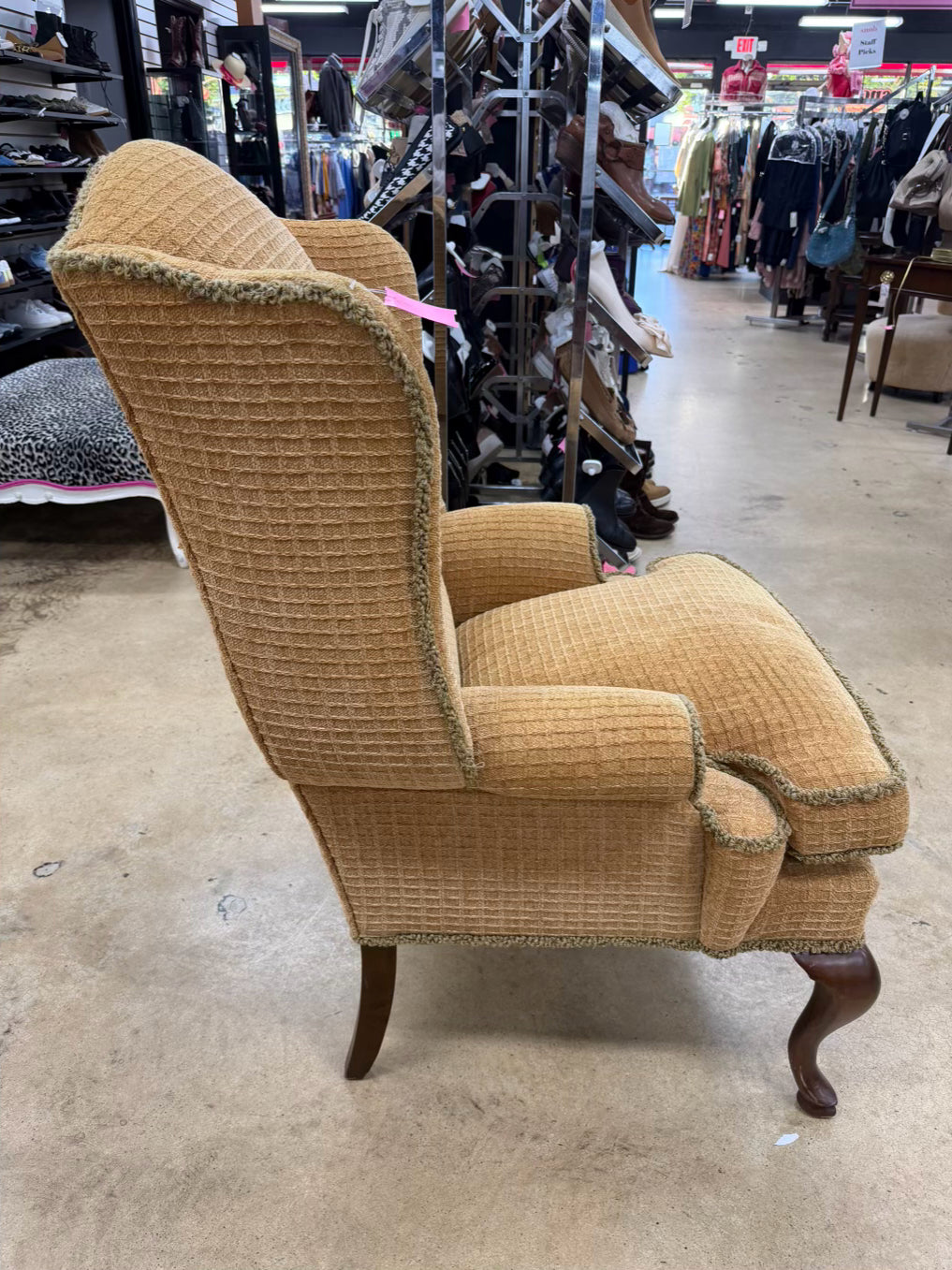 Gold Wing Back Chair w/ Fringe Detail