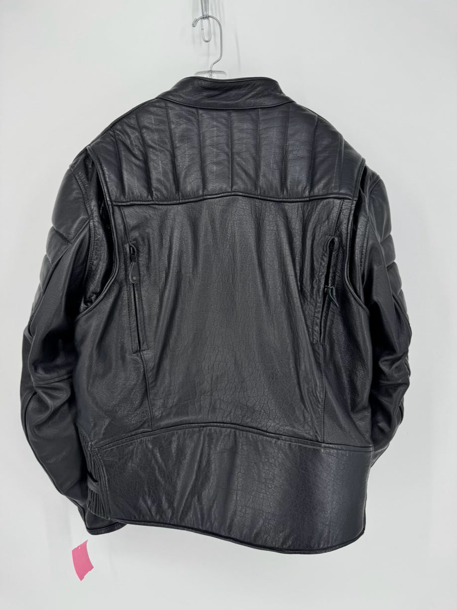 X ELEMENT Size XL Black Leather Motorcycle Jacket w/ Zipout Liner