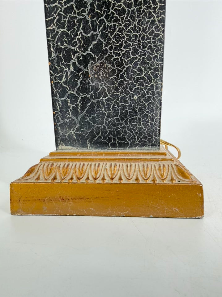 Black & Gold Column Pair Of Lamps w/ Rams Head Design No Shades