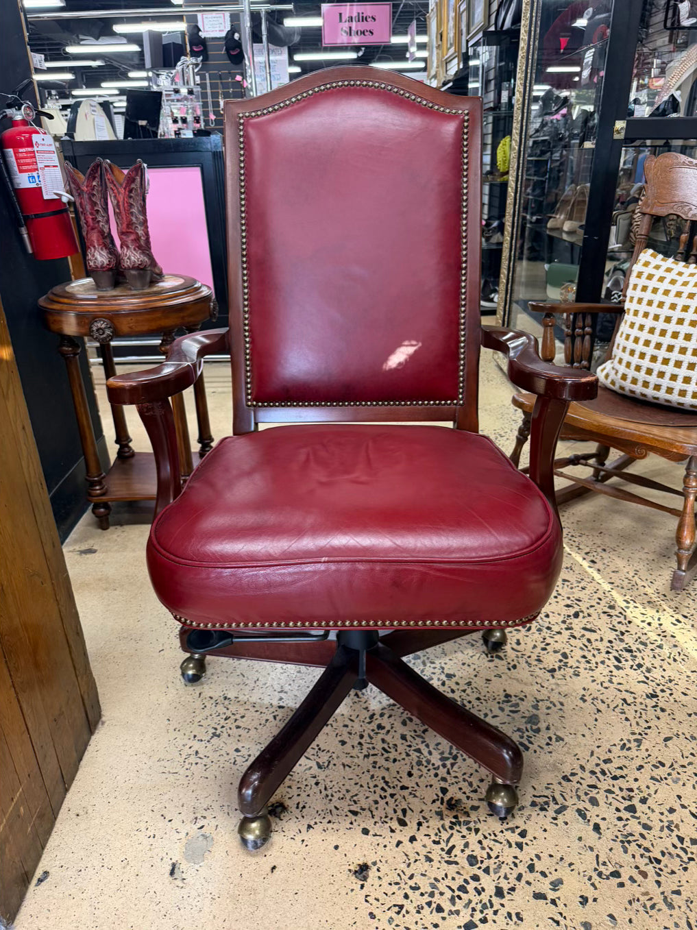 BRADINGTON YOUNG Red Leather & Wood Desk Chair