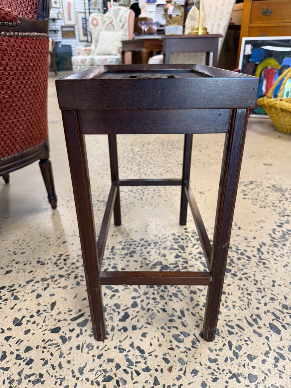 Brass Brown Wood Chippendale Side Table