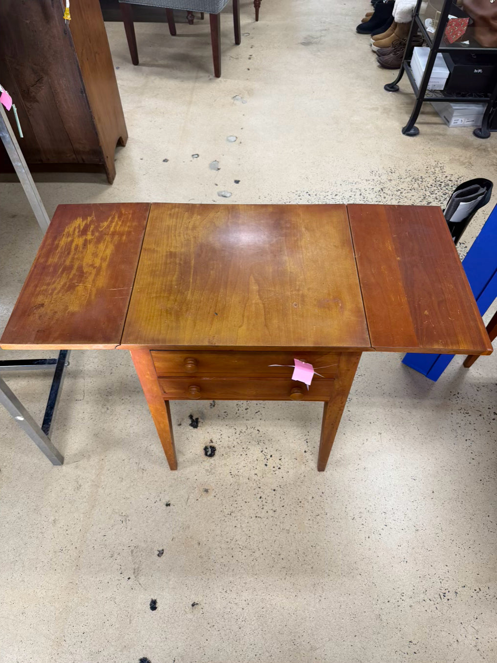 VINTAGE Light Wood Drop Leaf Table w/ 2 Drawers