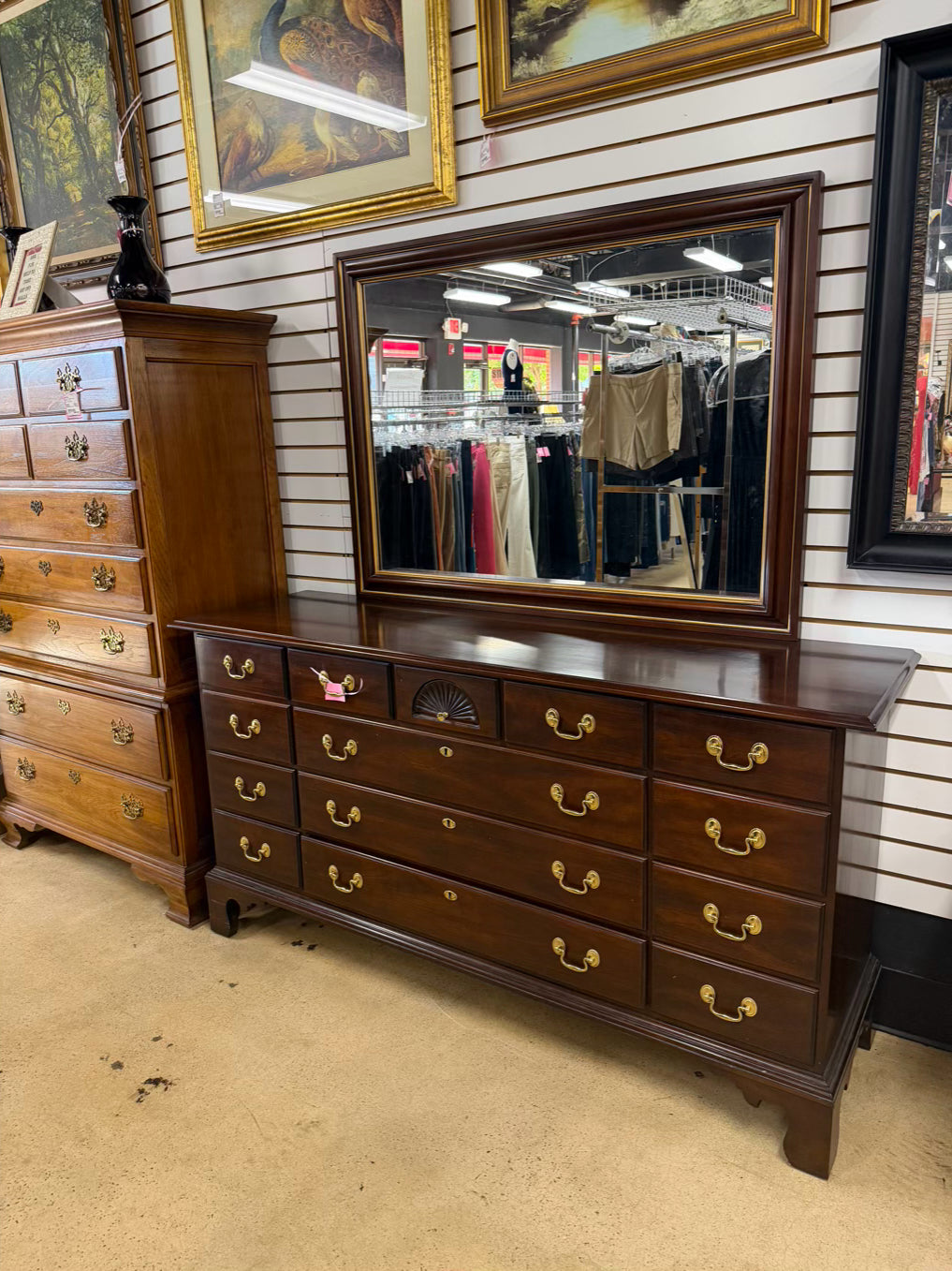 STATTON Wood Brown Dresser w/ Mirror