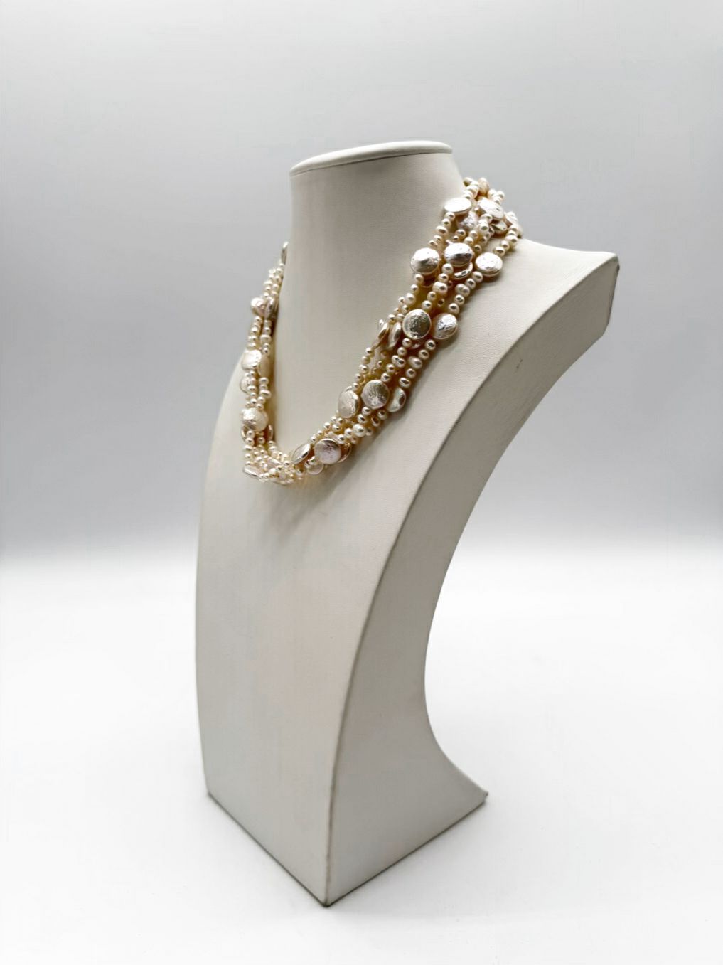 Iridescent Pearl Multi-Strands Necklace w/ 925 Clasp