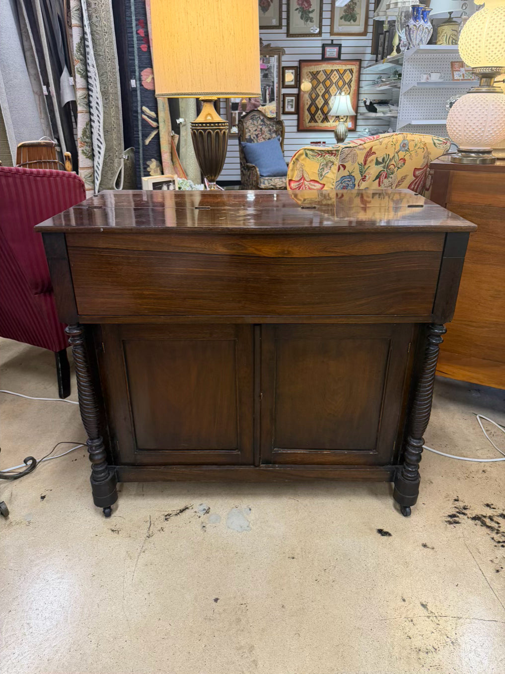 Dark Wood Drop Front Desk w/ Lower Cabinet