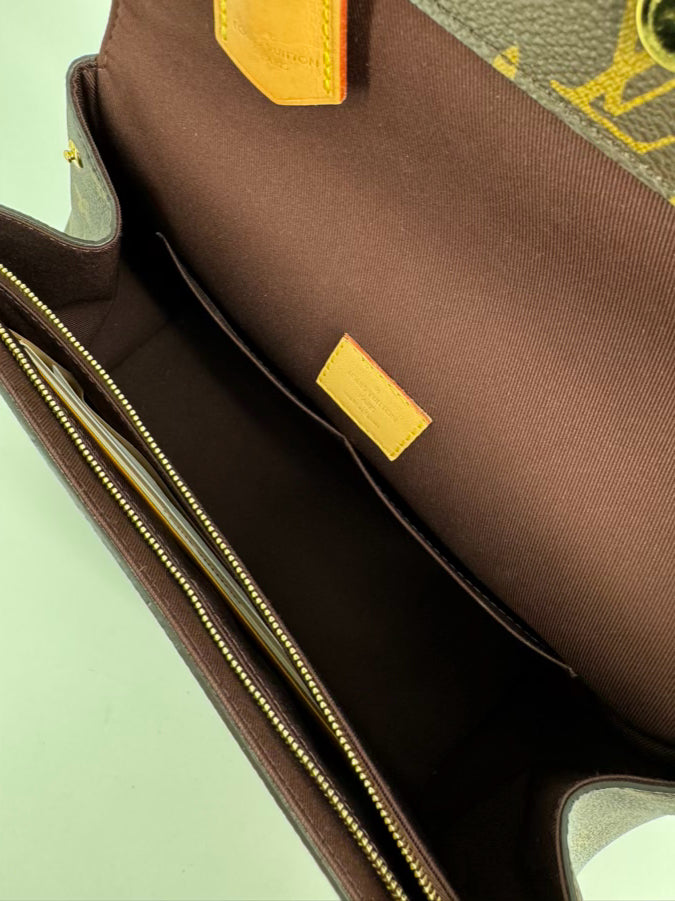 LOUIS VUITTON Brown Leather Monogram Logo Cluny Purse