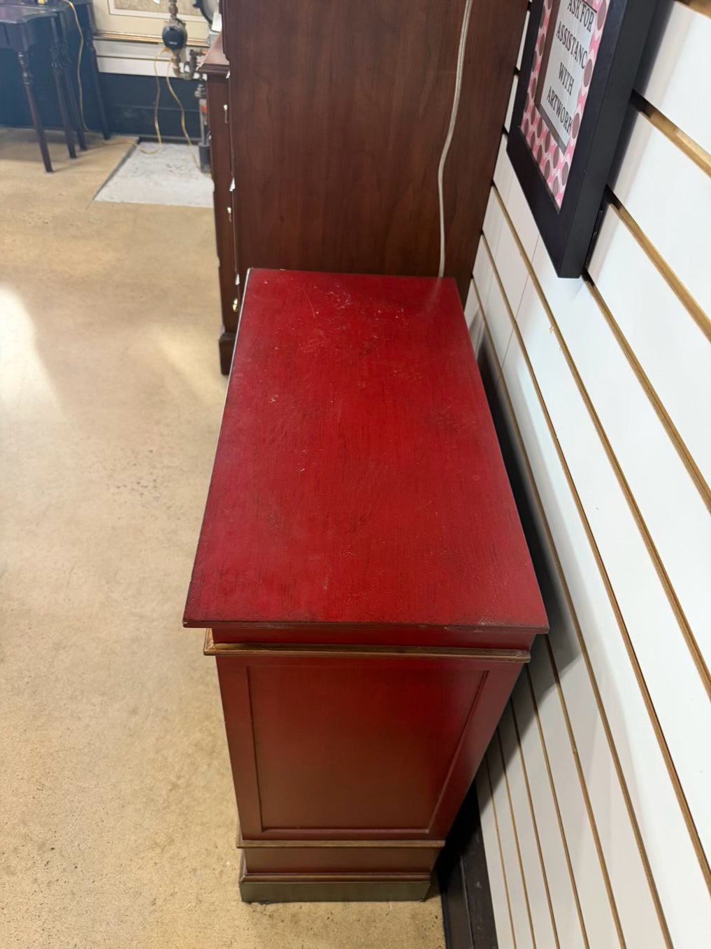 Black & Red Asian Inspired Painted Cabinet w/ 2 Drawers