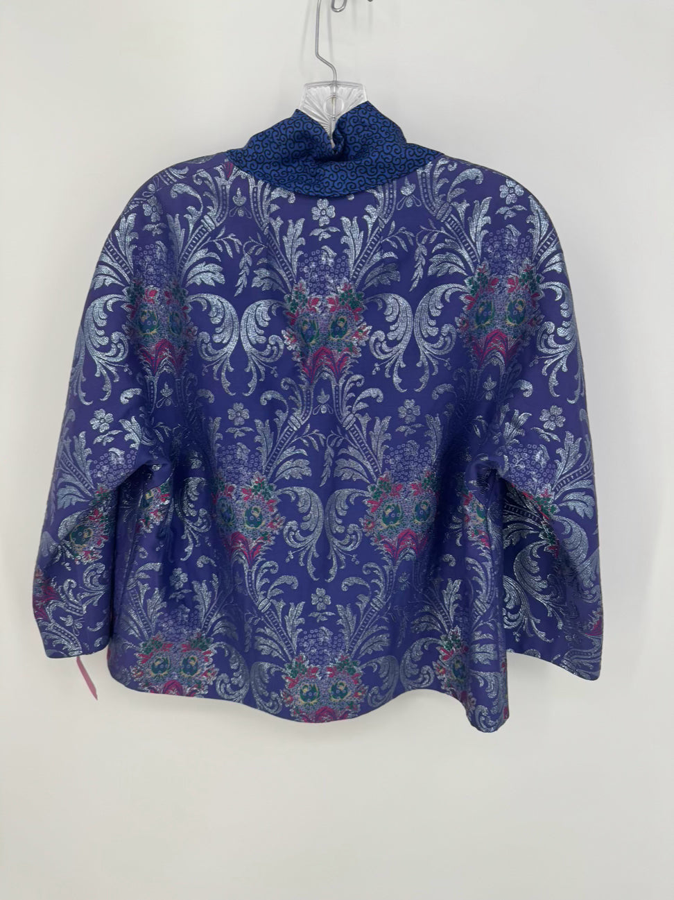 ETRO Size 44 Violet & Blue Print Metallic Jacket w/ Belt