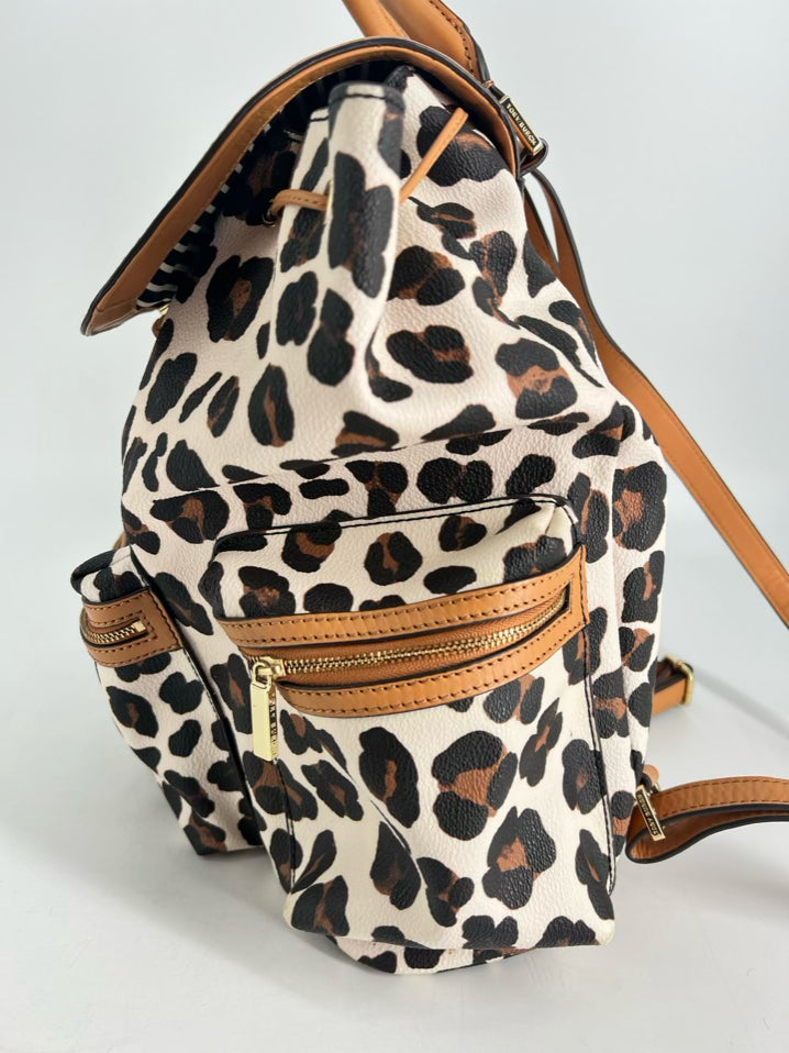 TORY BURCH White & Brown Animal Print Leather Backpack