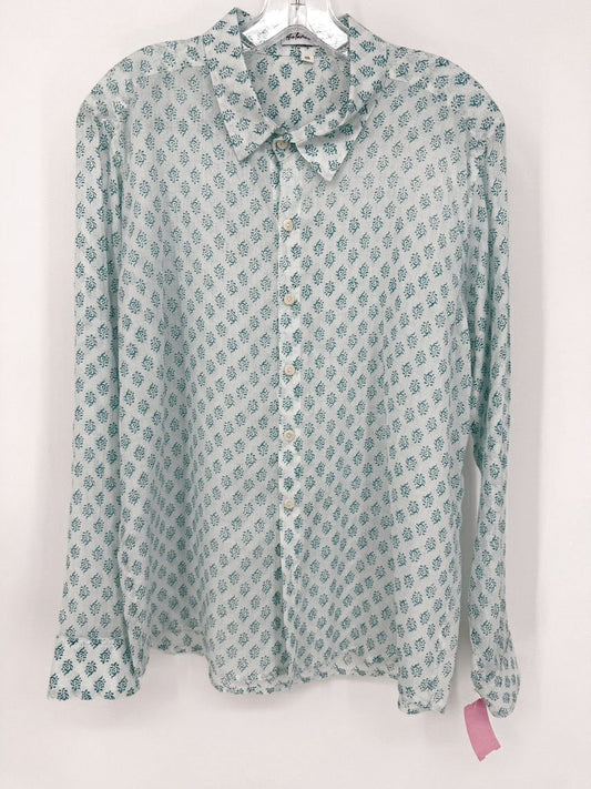 THE LAMU COLLECTION Size M White & Teal Print Blouse