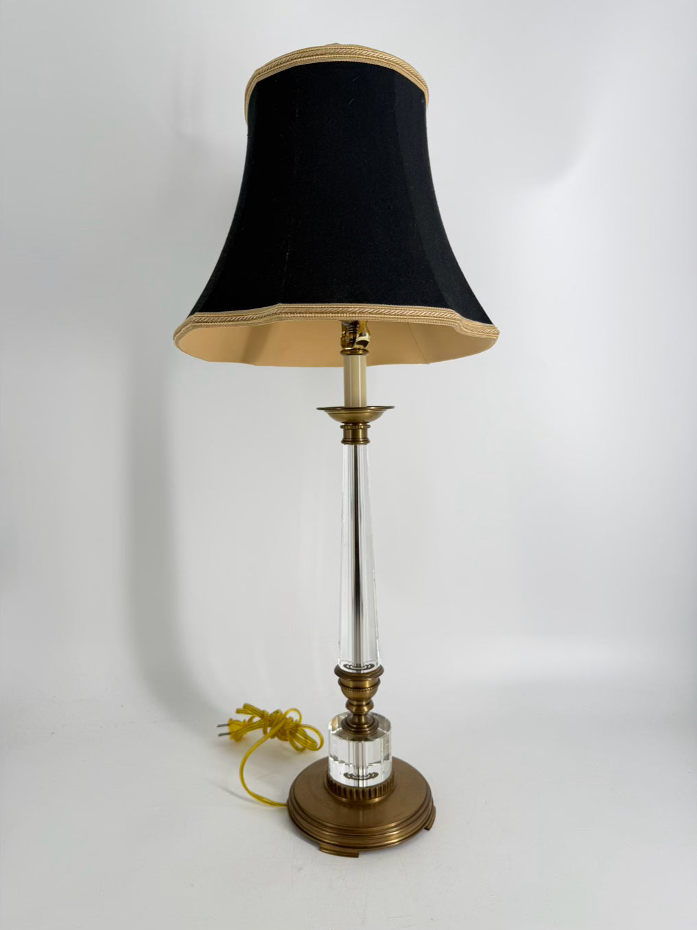 DECORATIVE CRAFTS Crystal & Brass Lamp w/ Black Shade