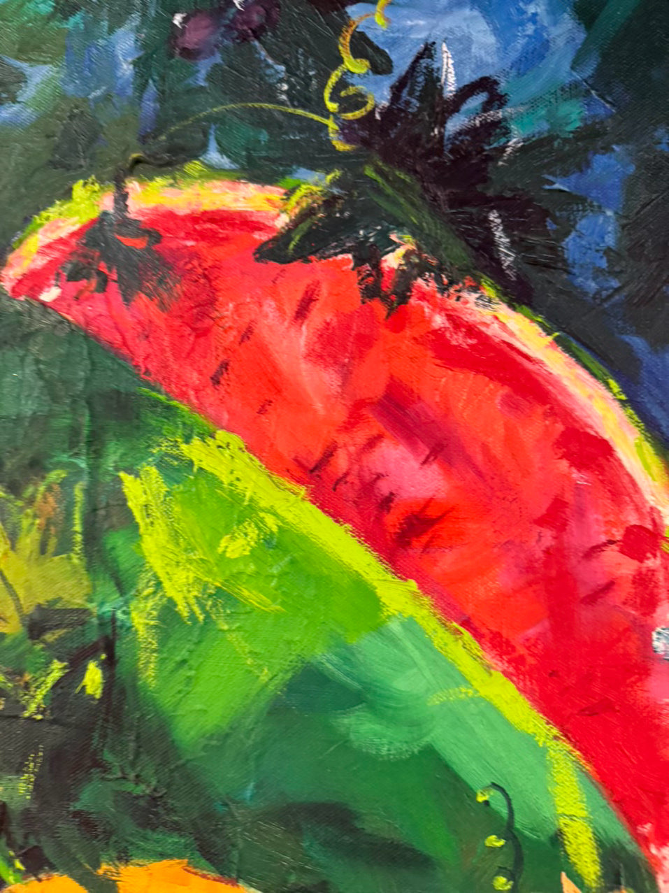 JOHN BLOOMFIELD Pumpkins, Melons, & Grapes Painting in Gold Frame