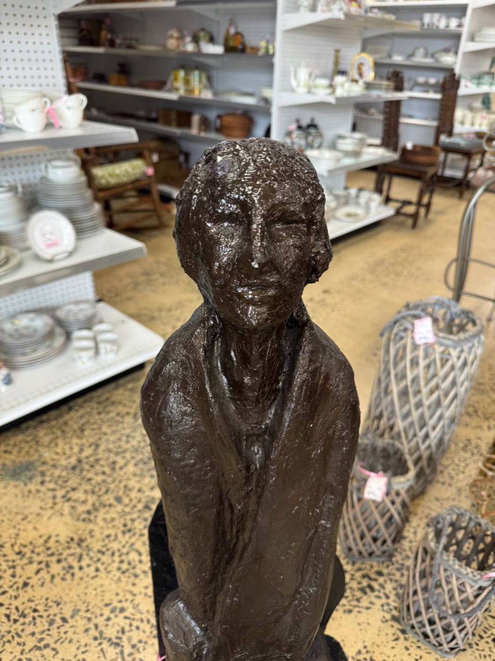 Brown Molded Plastic Woman in Chair Figure