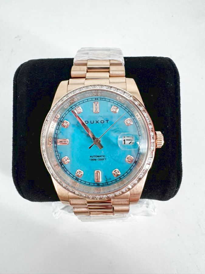 DUXOT Gold Tone & Turquoise Stainless Steel Stones Serenata Automatic Limited Edition Watch NWT