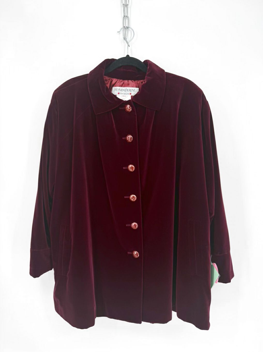 VINTAGE YVES SAINT LAURENT Rive Gauche Wmn's Size 40 Ruby Red Velvet Coat