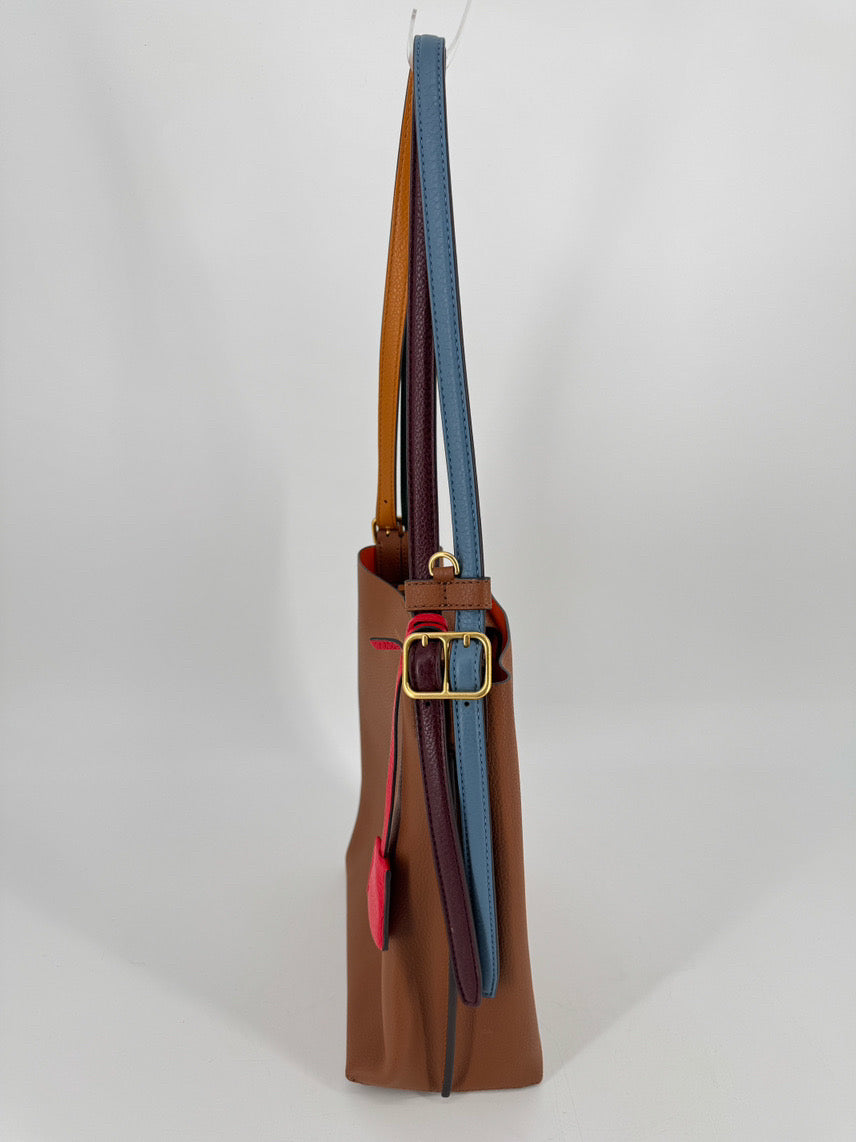 TORY BURCH Camel Leather 2-Strap Perry Bucket Bag