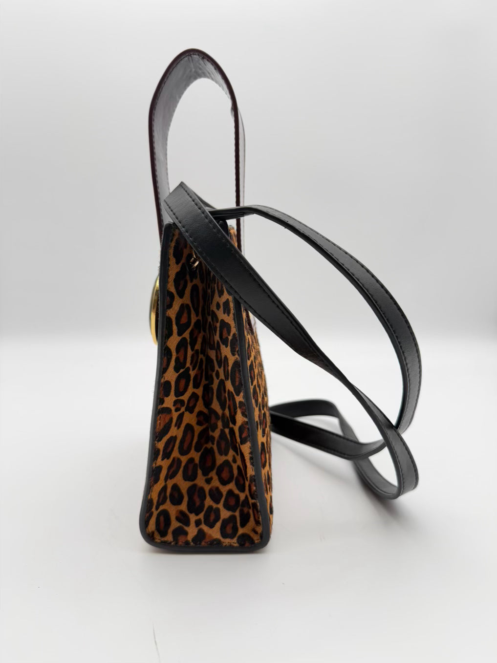 LIZZIE FORTUNADO Brown & Red Calf Leather Animal Print Purse