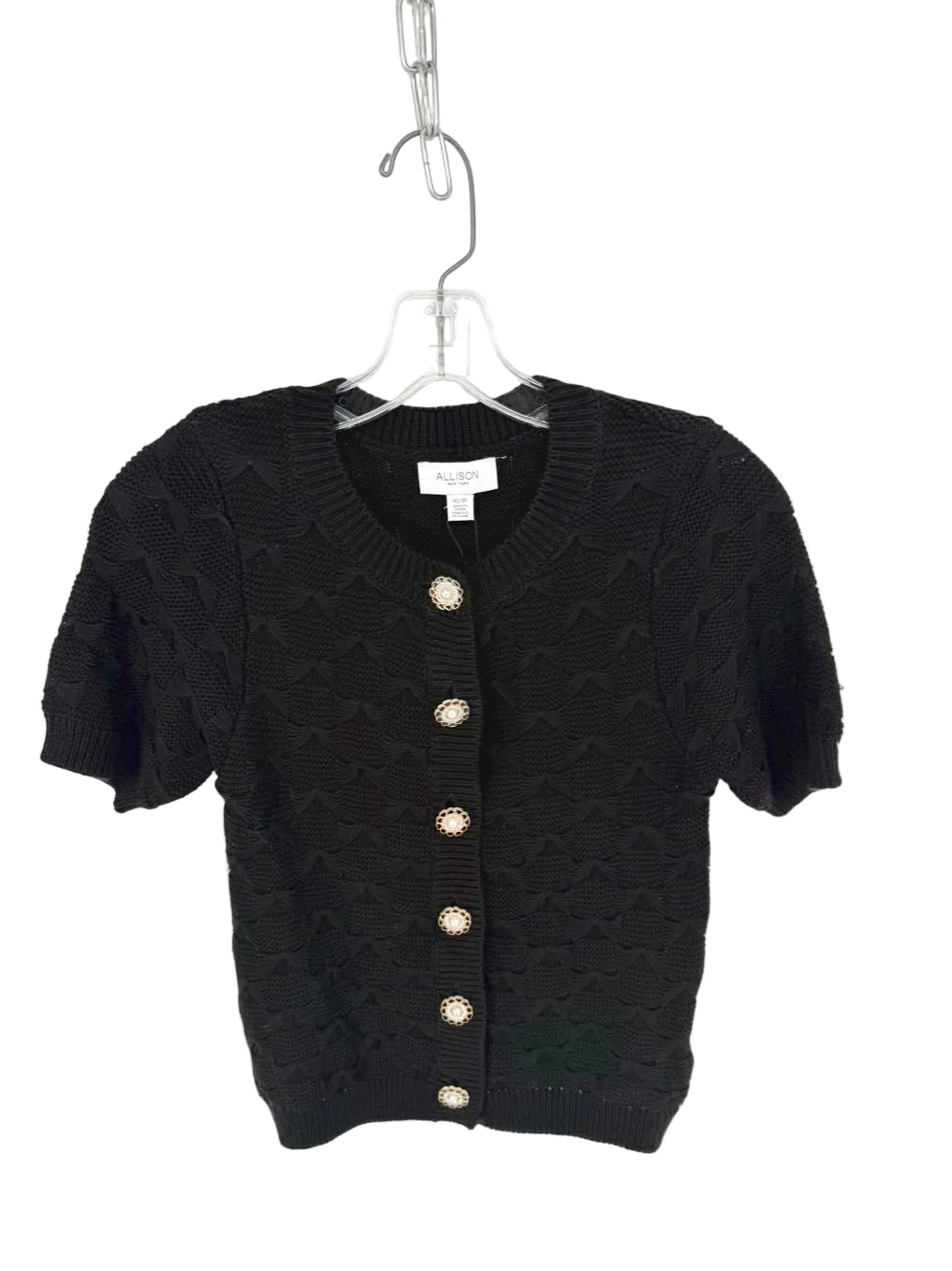 ALLISON Wmn's Size XS Black Knit Short Sleeve Cardigan NWT