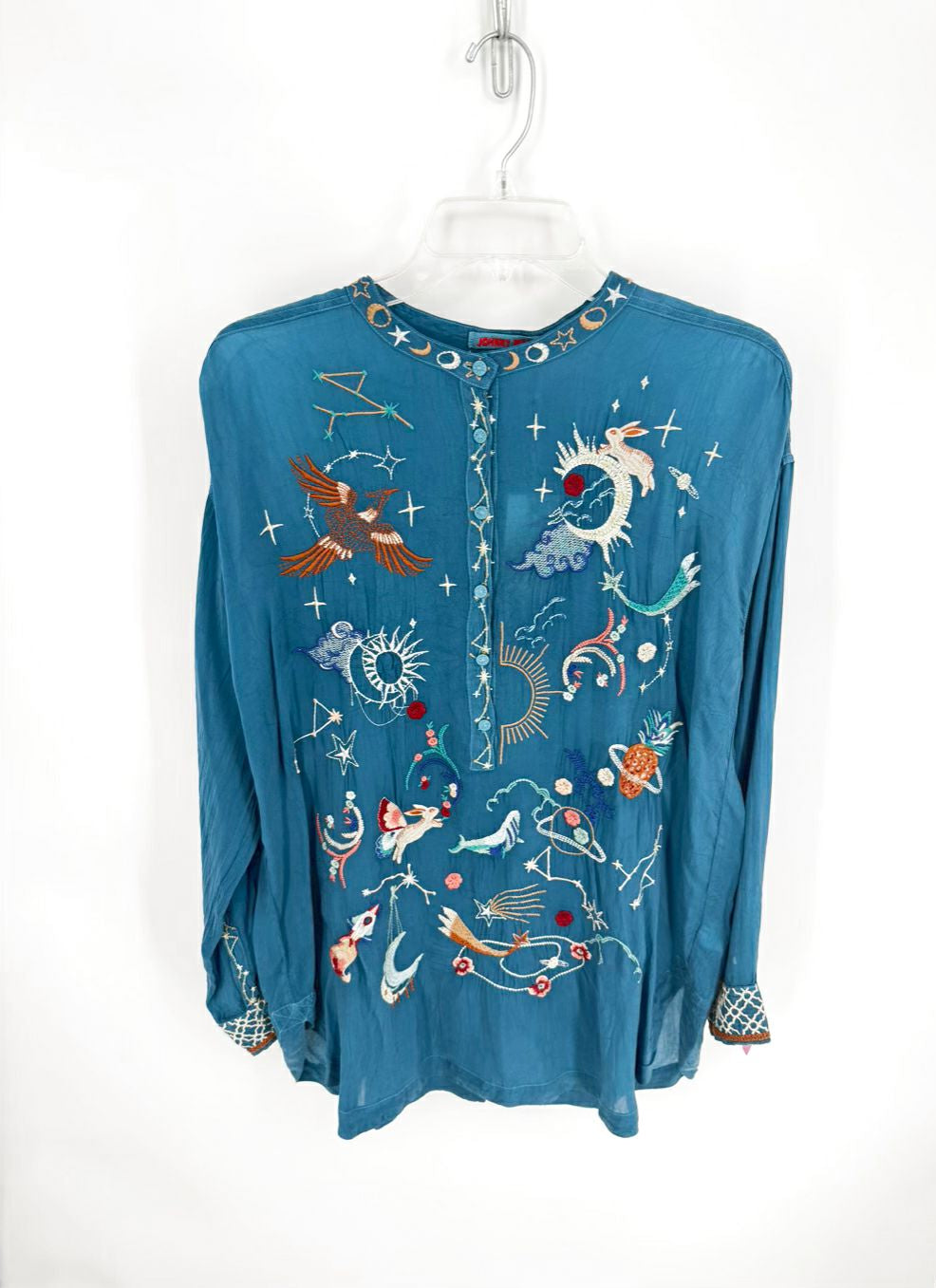 JOHNNY WAS Selina Size Wmn's M Teal Embroidered Tunic NWT