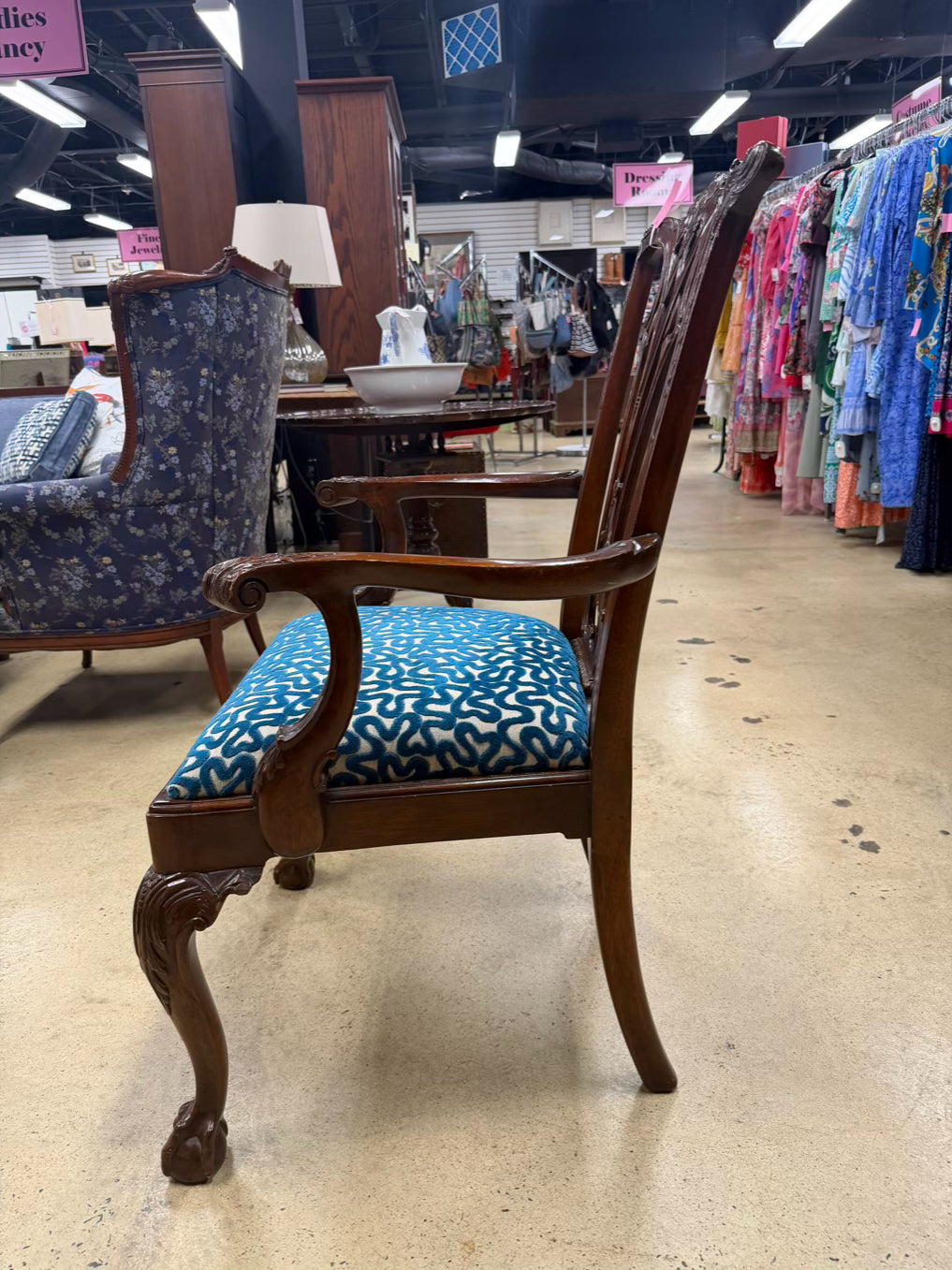Queen Ann Wood Arm Chair w/ Ball & Claw Feet