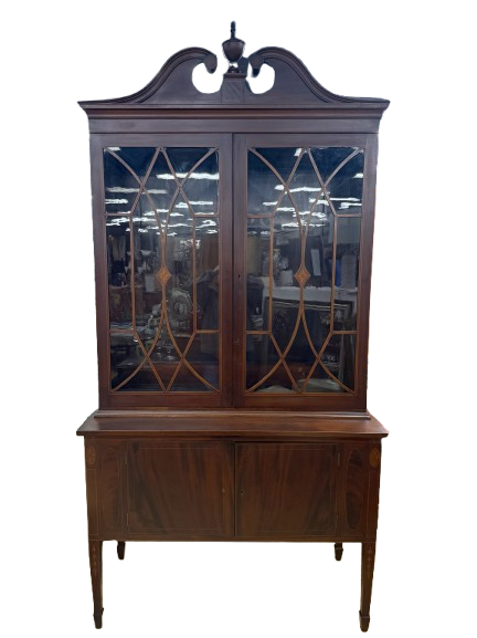 VINTAGE Dark Wood Cabinet w/ Glass Doors