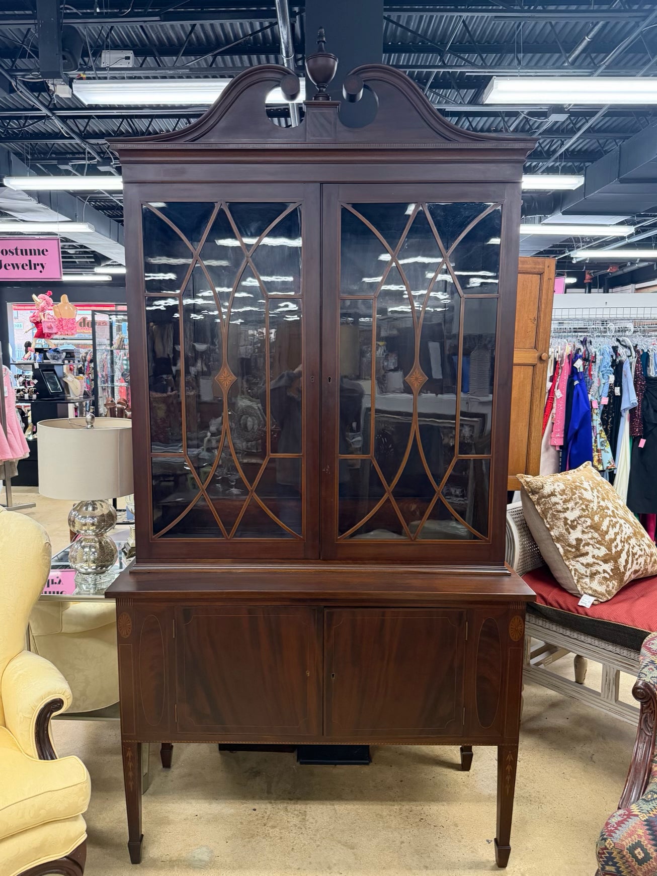 VINTAGE Dark Wood Cabinet w/ Glass Doors