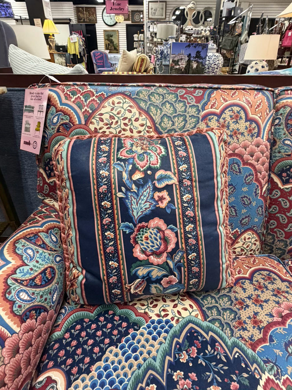 Blue, Rose & Aqua Paisley Sofa