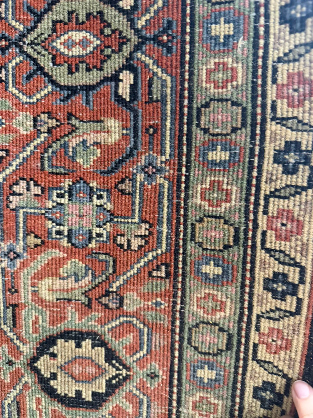 Oriental Black, Green, Rust & Navy Wool Area Rug