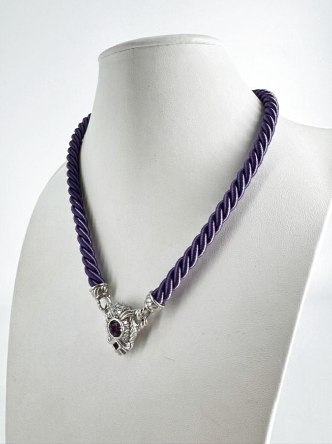 JUDITH RIPKA STERLING SILVER & Cubic Zirconia Purple Cord Necklace