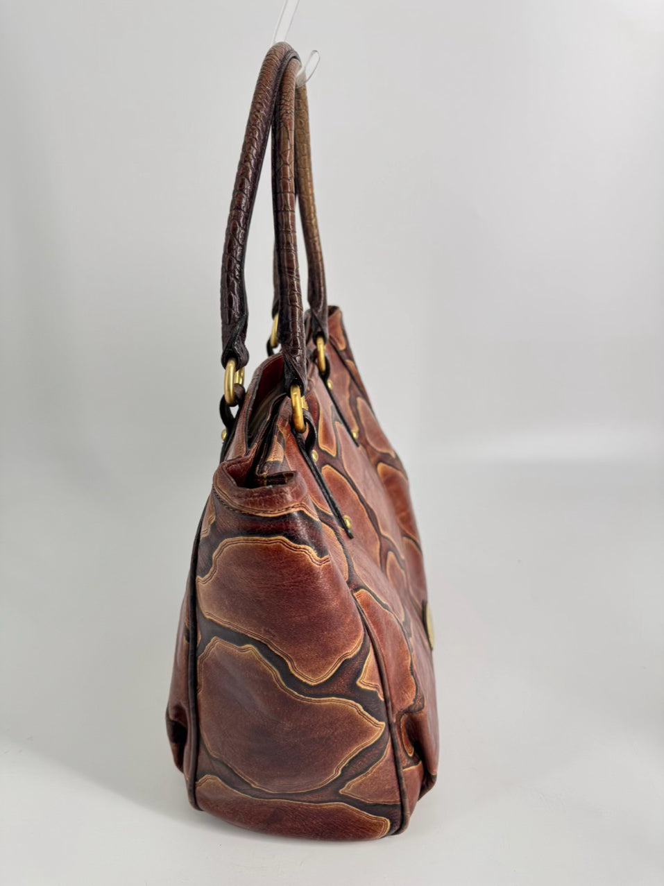 BRAHMIN Brown Leather Giraffe Print Purse