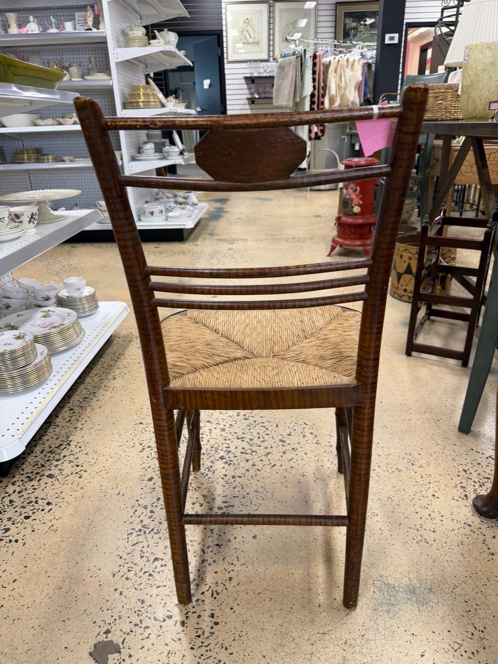 ANTIQUE Wood Desk Chair w/ Rush Seat