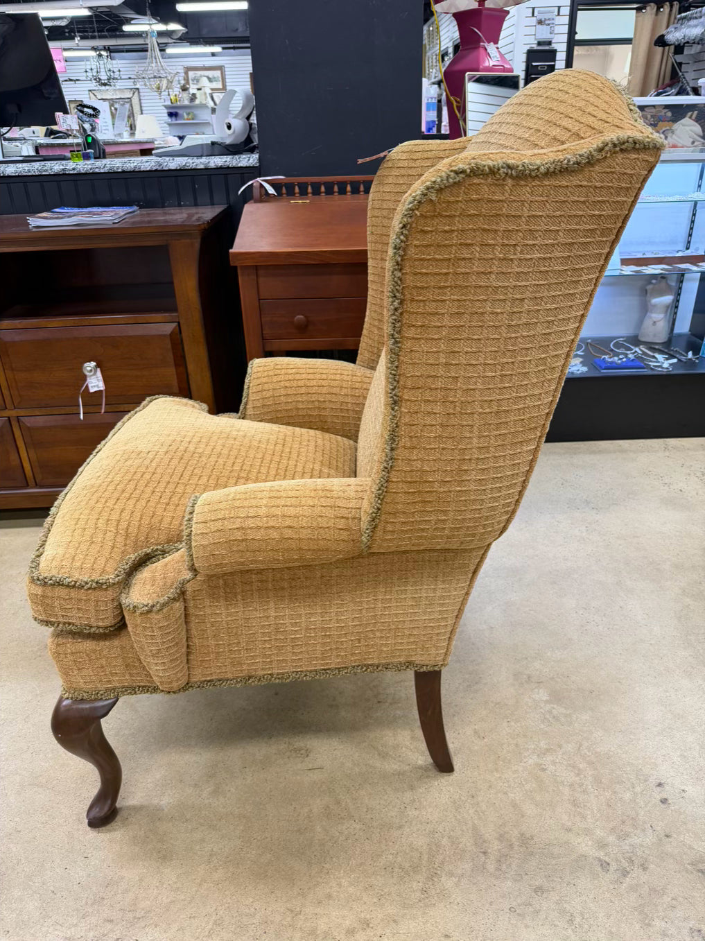 Gold Wing Back Chair w/ Fringe Detail