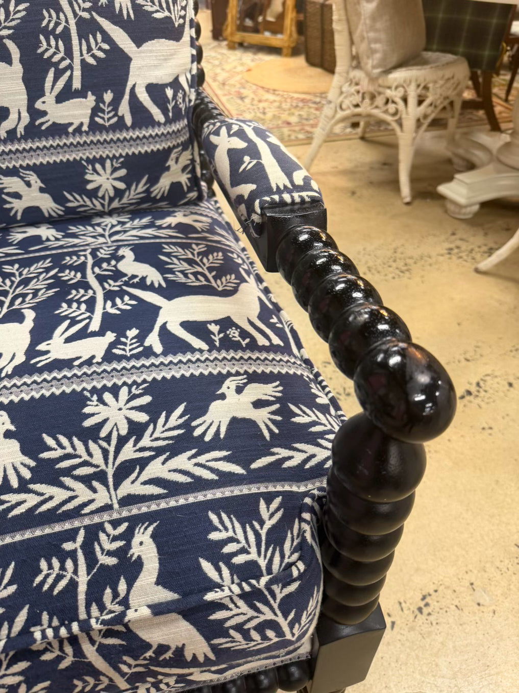 Blue & White Bobbin Wood Chair