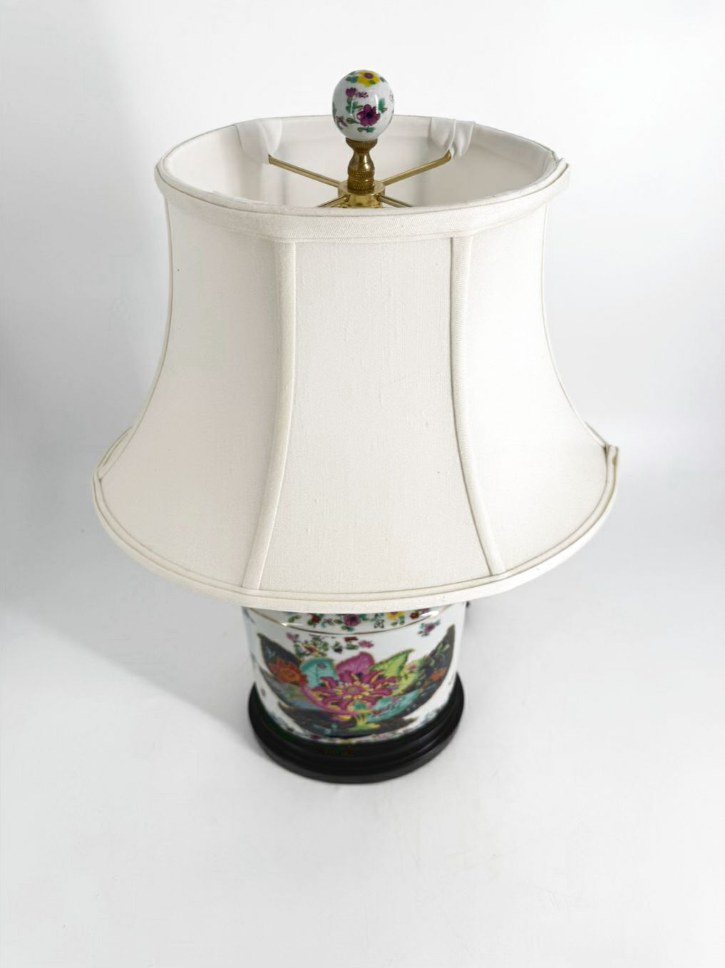 White, Purple, Green & Yellow Porcelain Lamp w/ Shade